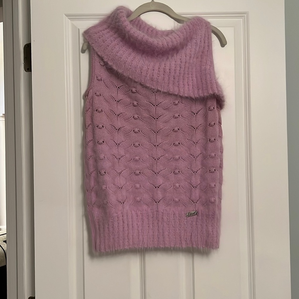Christian Dior off the shoulder angora sleeveless sweater
